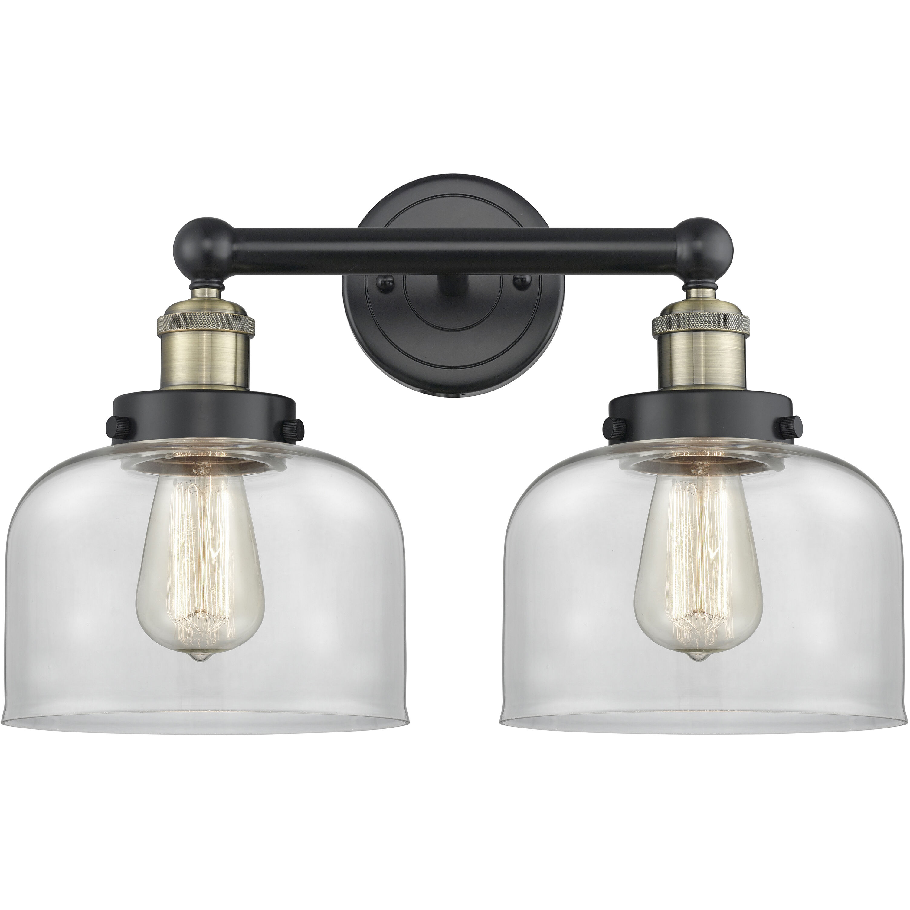 Bell 2 Light 15.5 inch Black Antique Brass Bath Vanity Light Wall Light in Clear