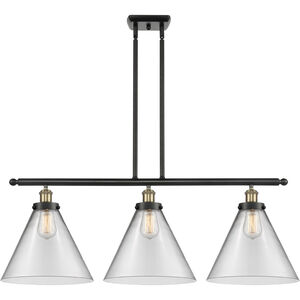 Ballston X-Large Cone 3 Light 36 inch Black Antique Brass Island Light Ceiling Light in Clear Glass