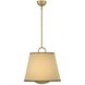 Sonia 3 Light 18 inch Lacquered Brass Pendant Ceiling Light in Light Beige Fabric