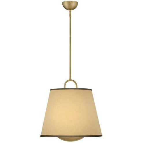 Sonia 3 Light 18 inch Lacquered Brass Pendant Ceiling Light in Light Beige Fabric