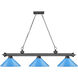 Cordon 3 Light 58 inch Bronze Plate Billiard Ceiling Light in Electric Blue Steel
