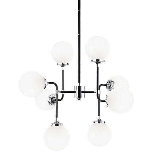 Particles 8 Light 30 inch Black and Chrome Pendant Ceiling Light in Chrome and Opal Glass