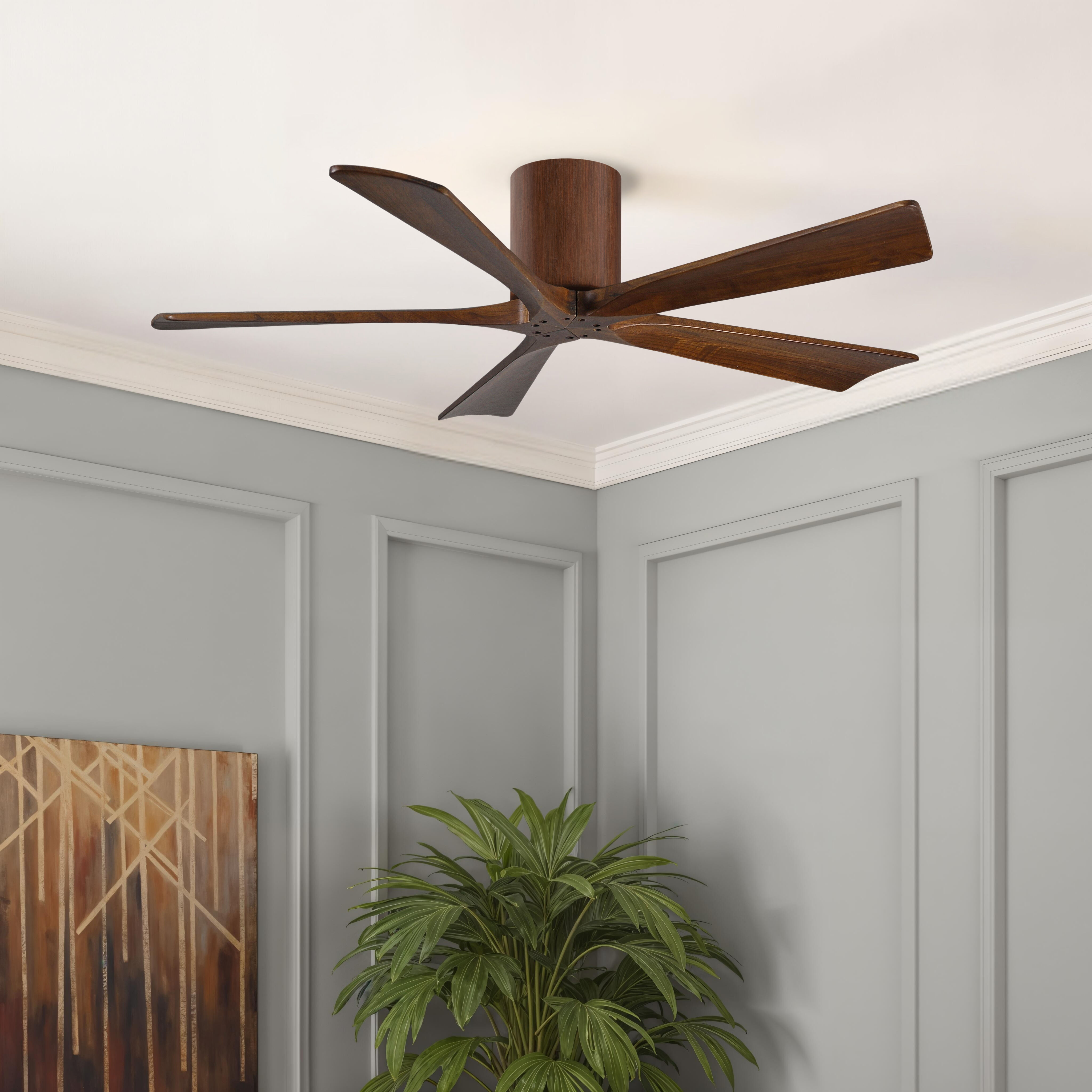 Atlas Irene-5H 52 inch Walnut Tone Flush Mount Paddle Fan, Flush Mounted