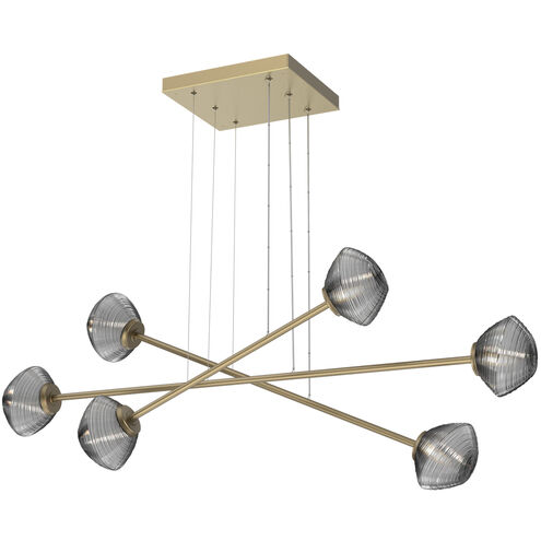 Mesa LED Gilded Brass Linear Multi-Pendant Ceiling Light in 3000K LED, Smoke, Triple Moda