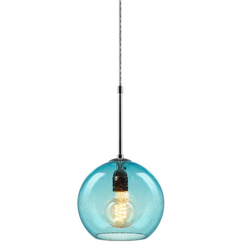 Bobo 1 Light 8.5 inch Matte Chrome Large Pendant Ceiling Light in Aqua Glass