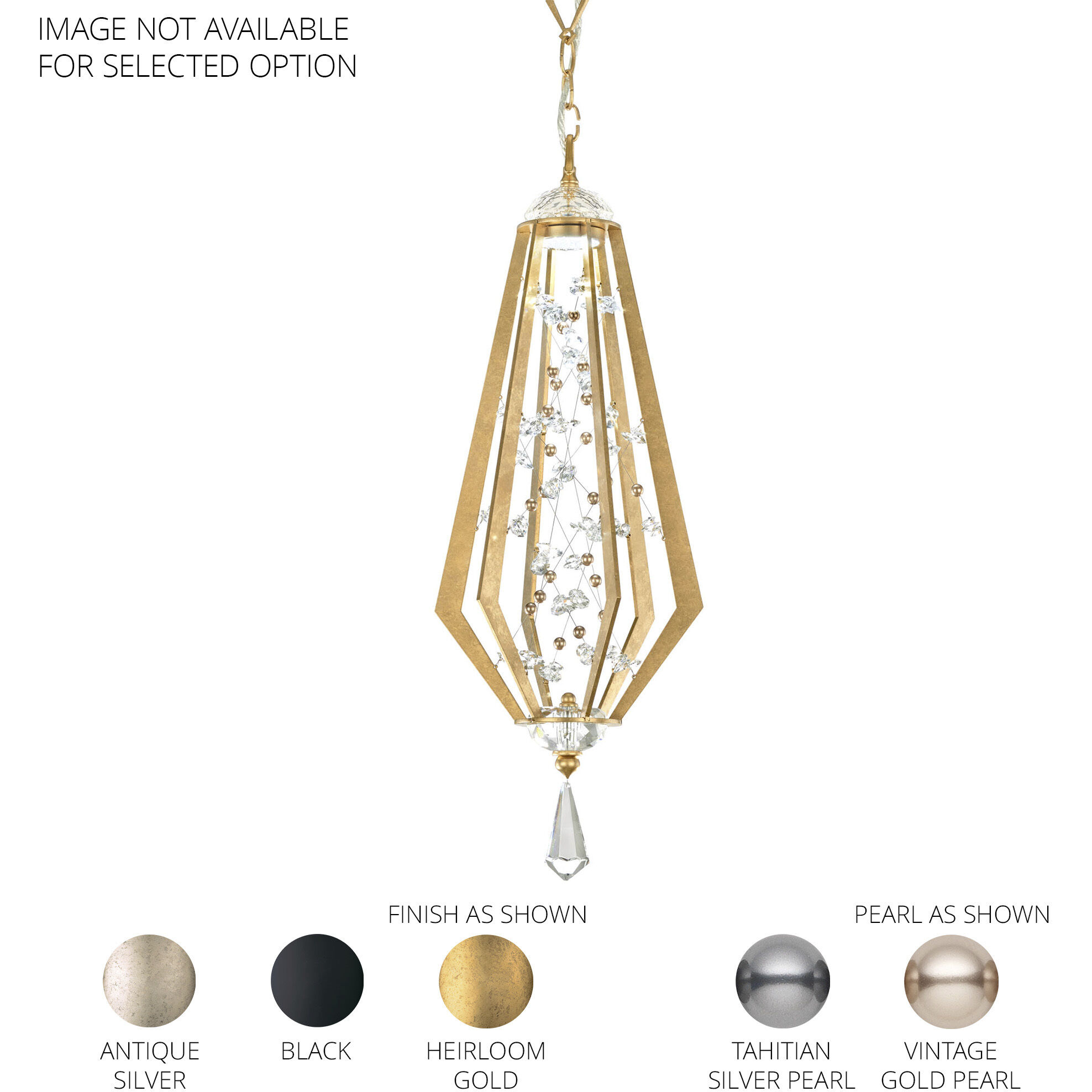 Forever Eternity LED 8.6 inch Antique Silver Pendant Ceiling Light in Clear Radiance Crystal and Gold Pearl