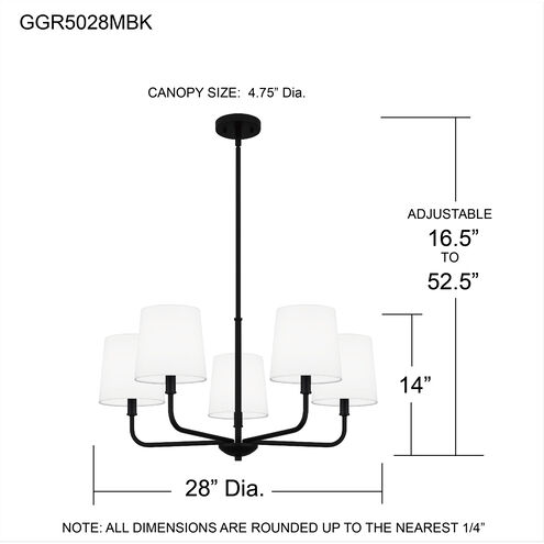Gallagher 5 Light 28 inch Matte Black Chandelier Ceiling Light