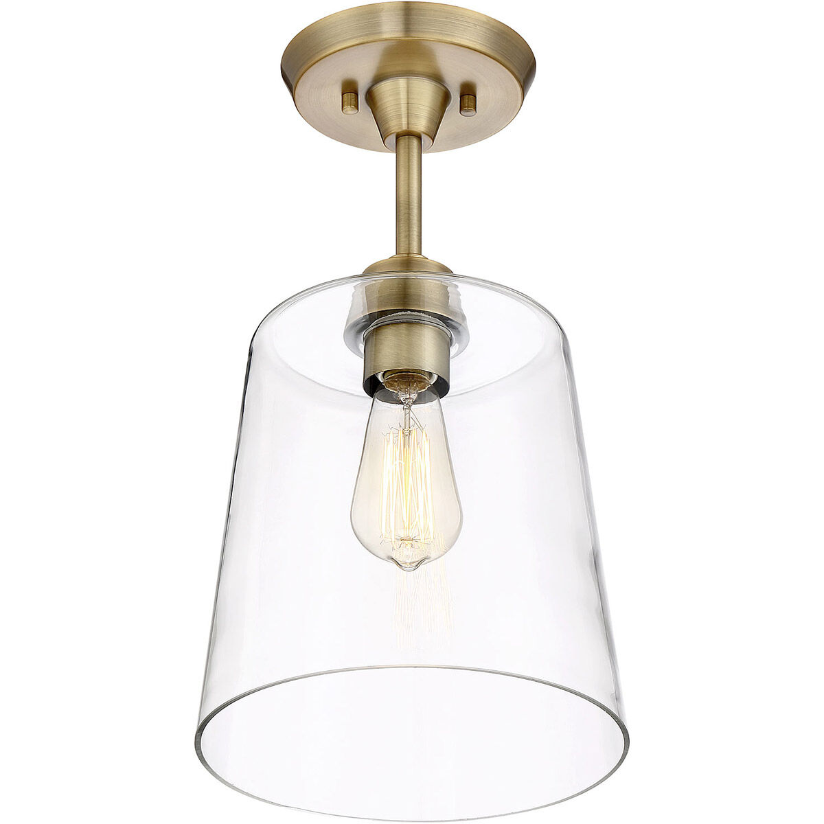 Modern 1 Light 10 inch Natural Brass Semi-Flush Ceiling Light