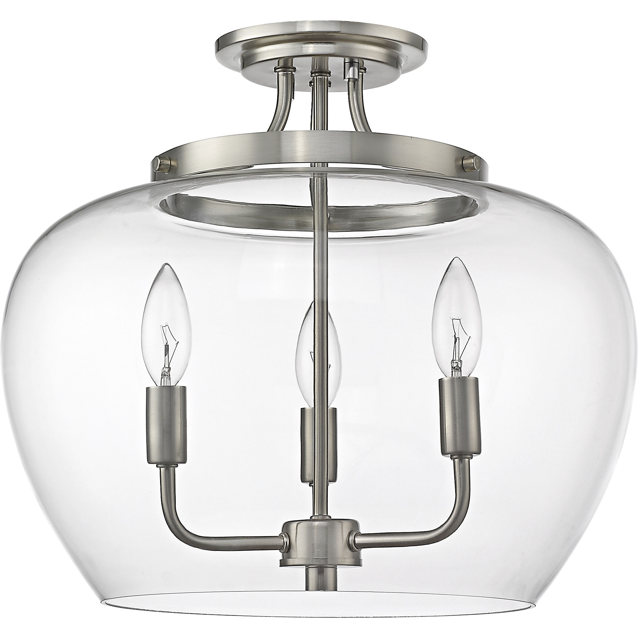 Joliet 3 Light 15.75 inch Brushed Nickel Semi Flush Mount Ceiling Light