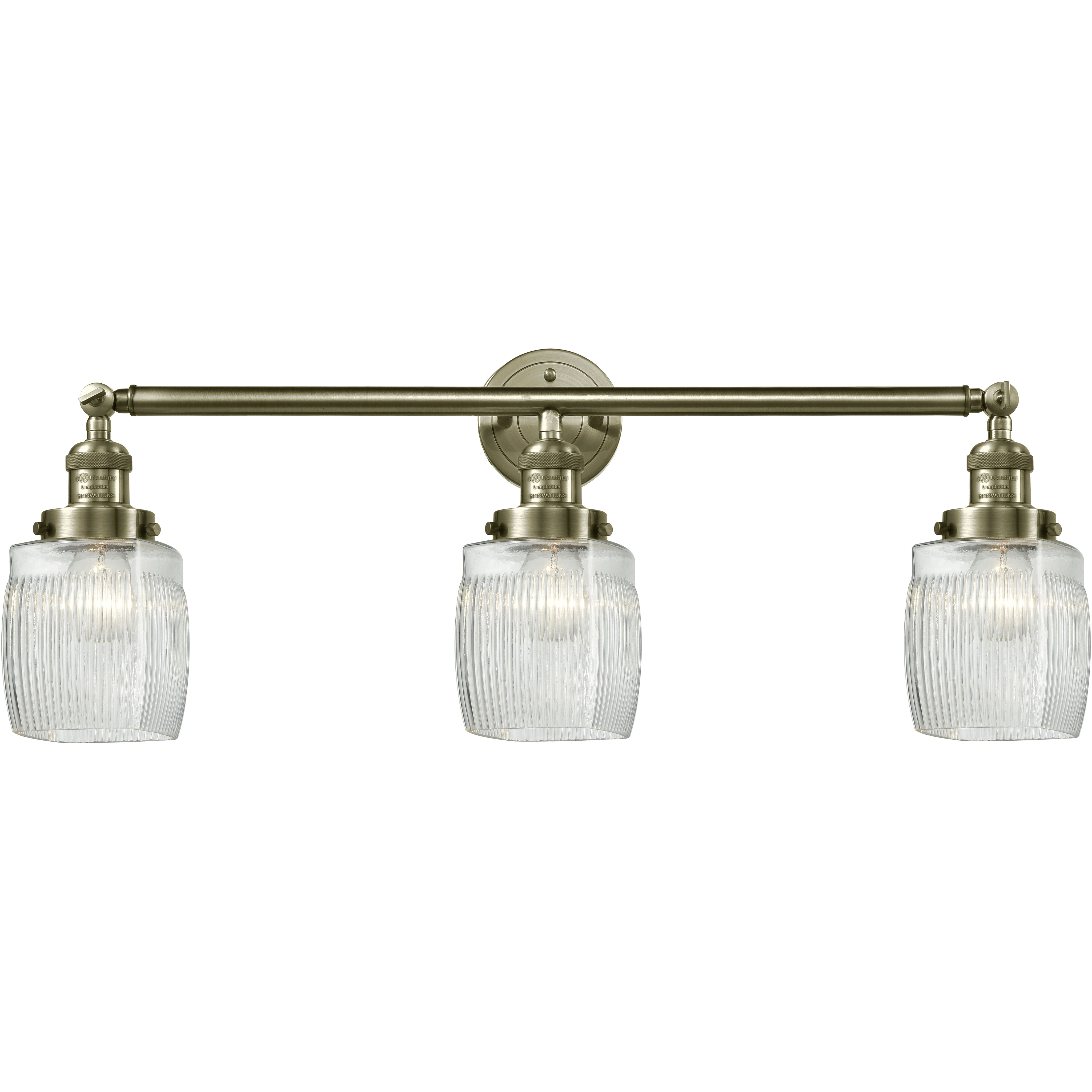 Franklin Restoration Colton LED 32 inch Antique Brass Bath Vanity Light Wall Light in Clear Halophane Glass, Franklin Restoration