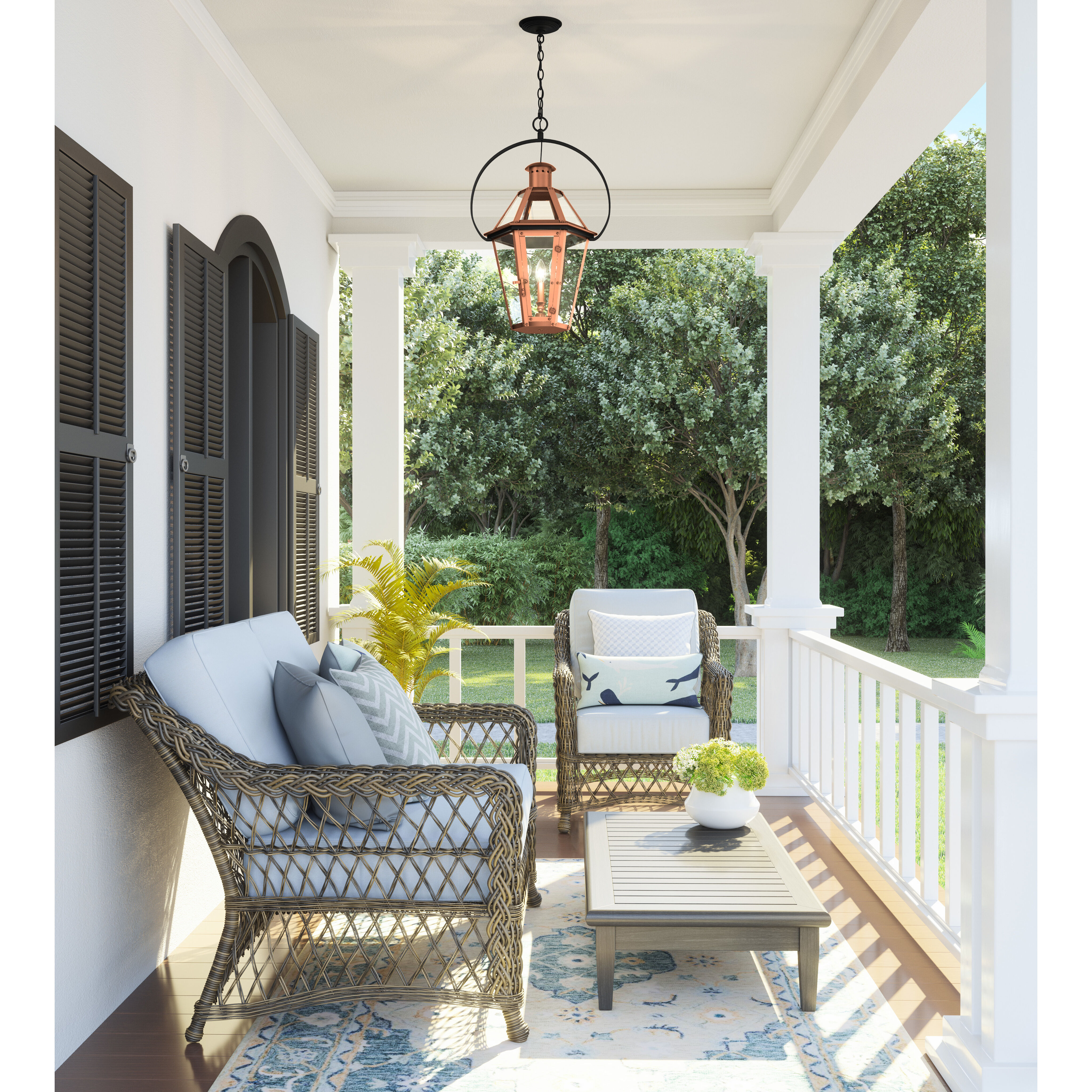 Burdett 3 Light 18 inch Aged Copper Outdoor Hanging Lantern