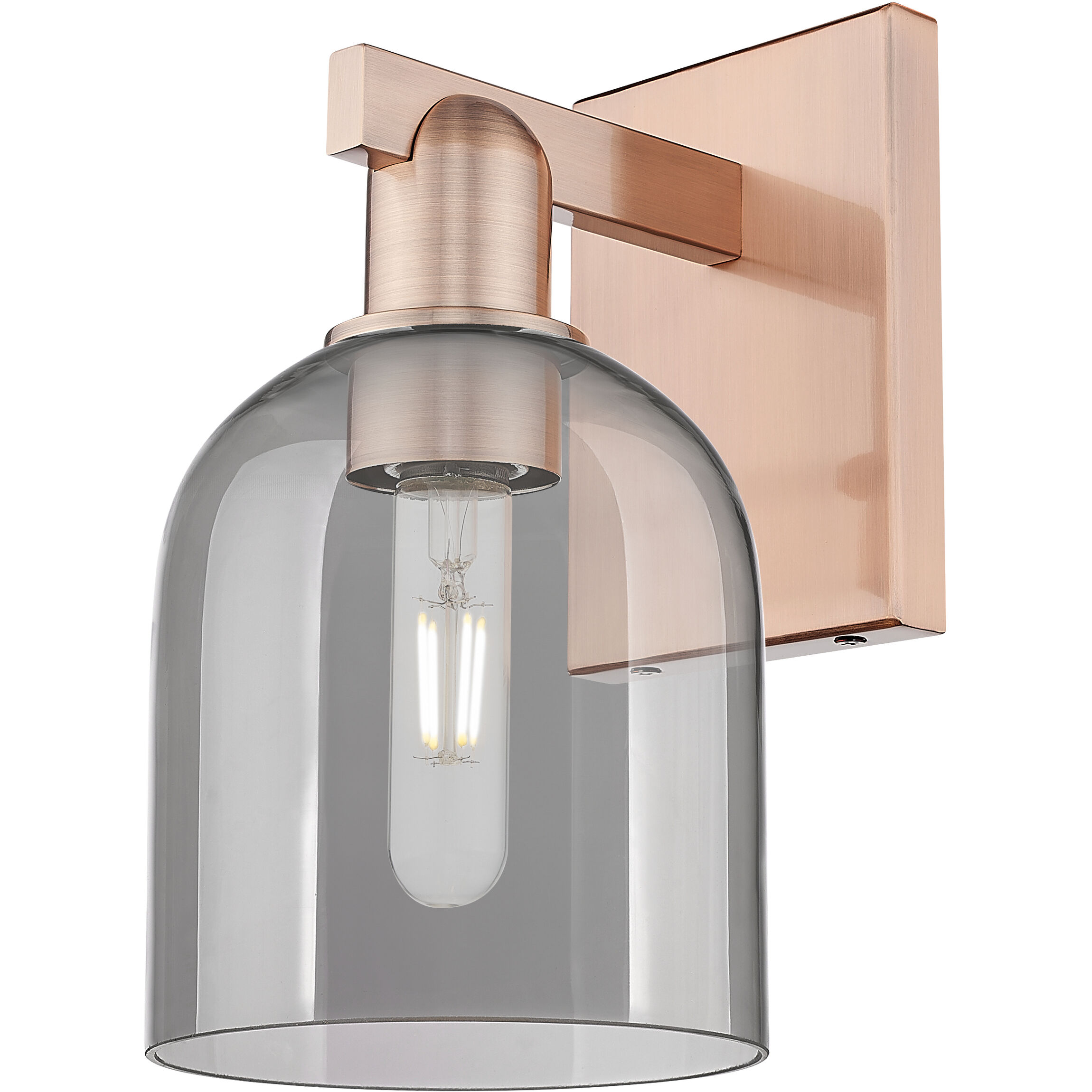 Arcadia Bella Armed Sconce Wall Light in Antique Copper, Light Smoke Glass