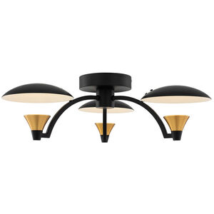 Redding LED 19 inch Matte Black with White and Brass Accent Semi Flush Mount Ceiling Light
