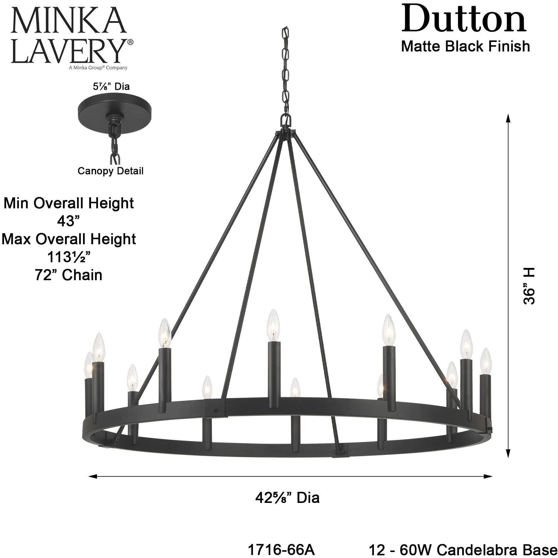 Dutton 12 Light 42.5 inch Coal Black Chandelier Ceiling Light