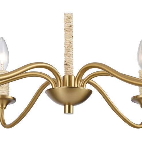 Abaca 6 Light 32 inch Brushed Gold with Natural Chandelier Ceiling Light