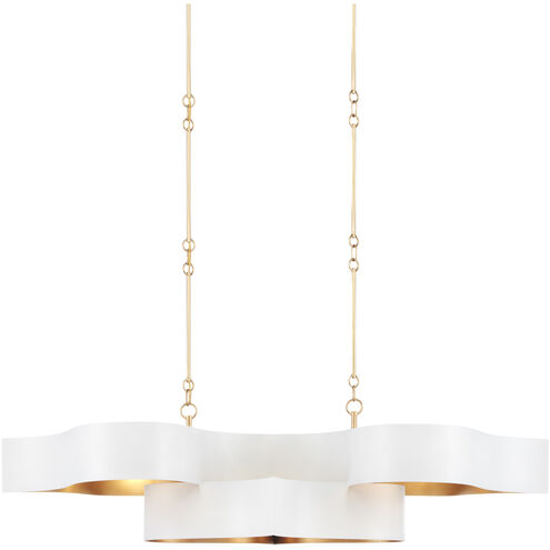 Grand Lotus 6 Light 51 inch Sugar White/Contemporary Gold Leaf Chandelier Ceiling Light