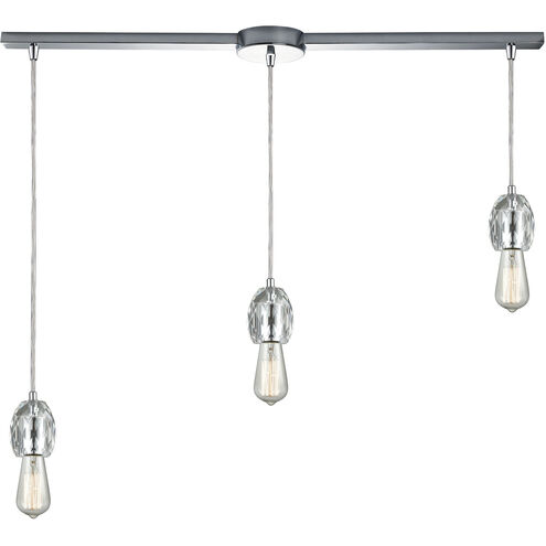 Socketholder 3 Light 38 inch Polished Chrome Mini Pendant Ceiling Light in Linear with Recessed Adapter, Linear
