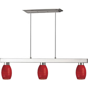 Players 3 Light 42 inch Brushed Nickel Billiard Light Ceiling Light in Red Glass