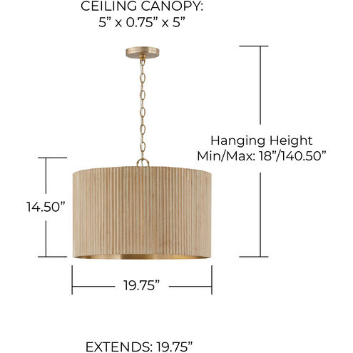Donovan 3 Light 19.75 inch White Wash and Matte Brass Pendant Ceiling Light