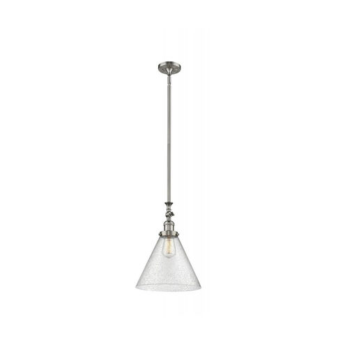 Franklin Restoration X-Large Cone LED 12 inch Brushed Satin Nickel Pendant Ceiling Light in Seedy Glass, Franklin Restoration