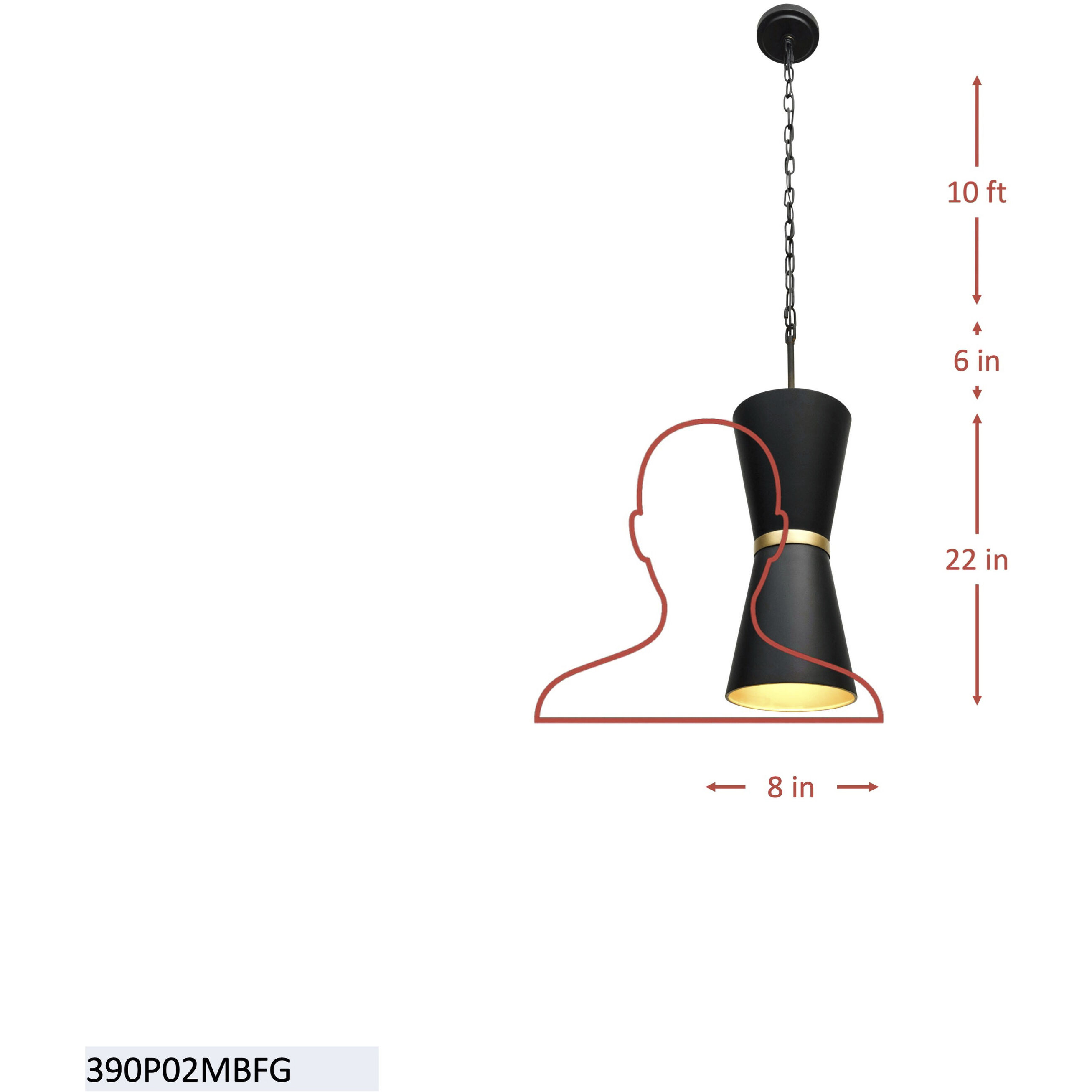 Mad Hatter 2 Light 8 inch Matte Black and French Gold Pendant Ceiling Light