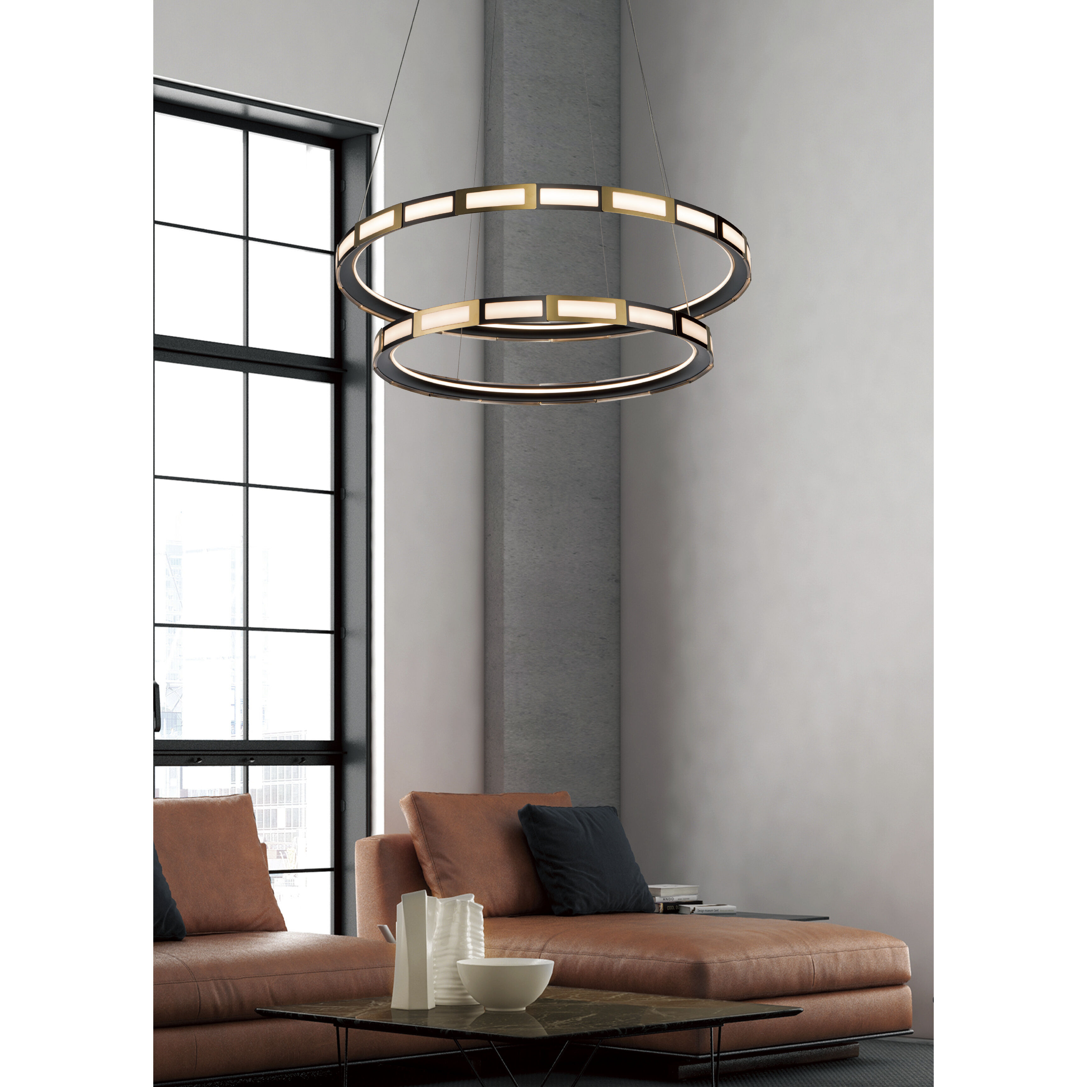 Equator LED 30 inch Matte Black and Satin Gold Pendant Ceiling Light