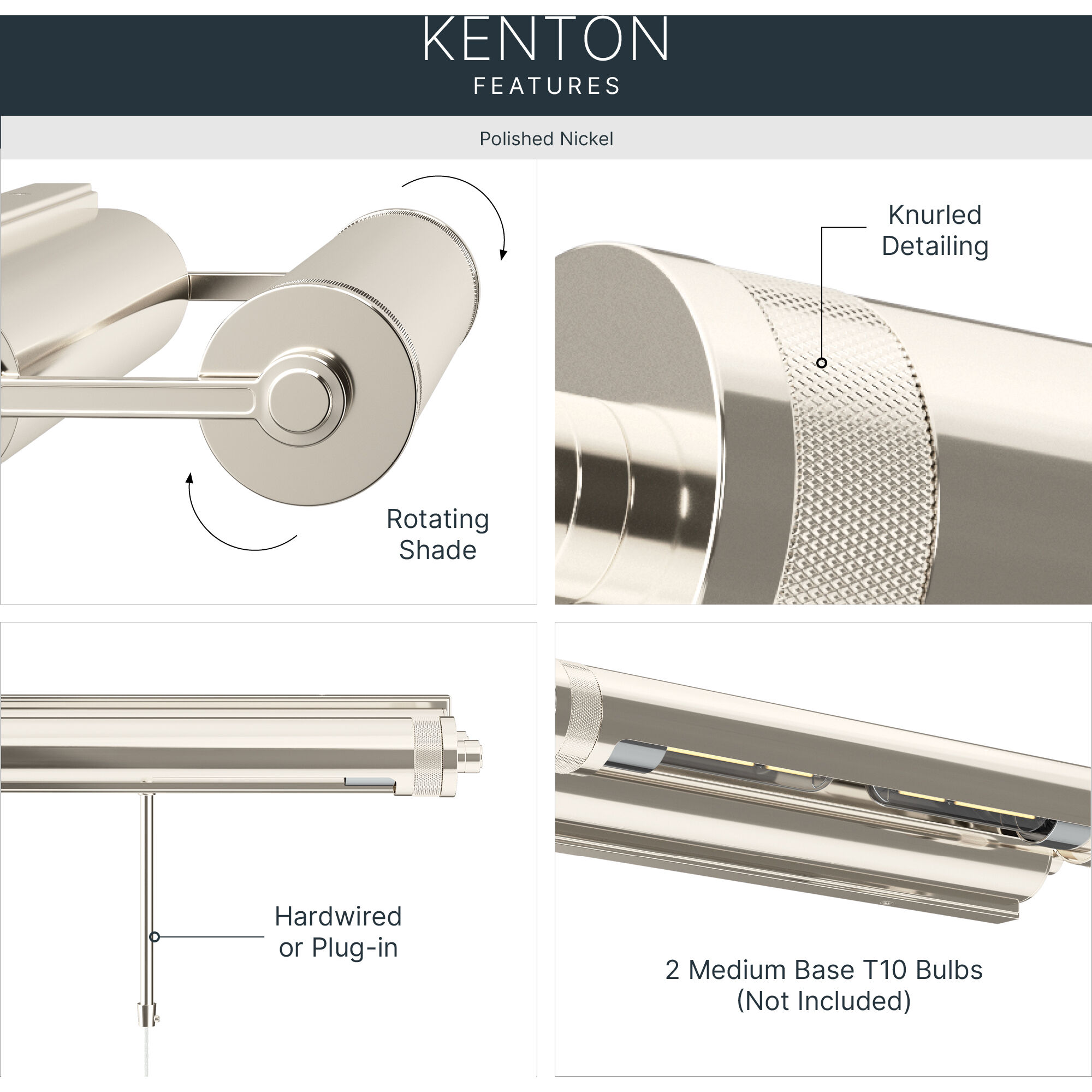 Kenton 26 watt 18 inch Polished Nickel Picture Light Wall Light