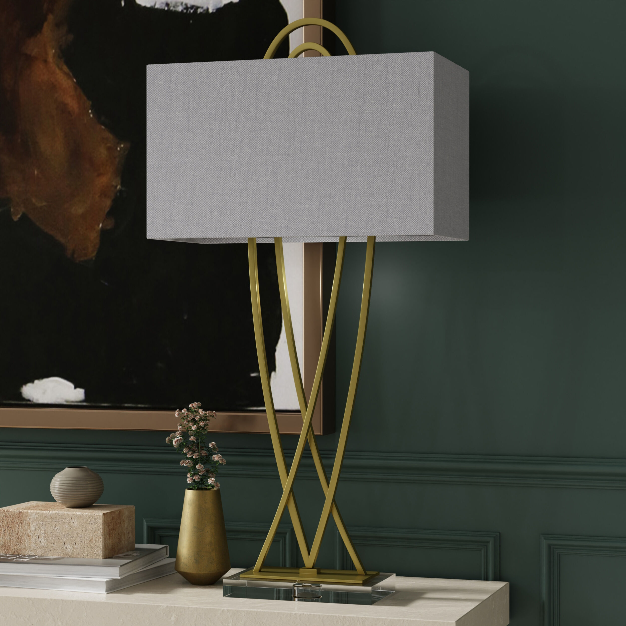 Vida 40 inch 150.00 watt Brass/Clear/Heathered Grey Table Lamp Portable Light 
