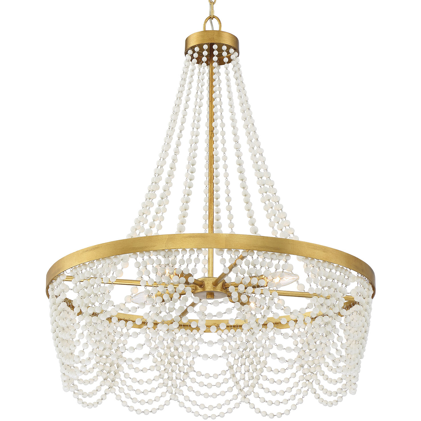 Fiona 4 Light 27 inch Antique Gold Chandelier Ceiling Light in White Glass Beads