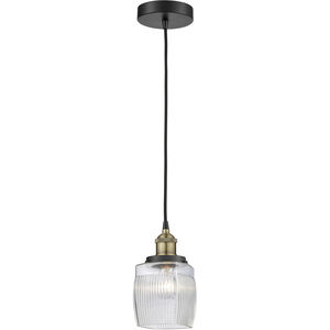 Colton 1 Light 5.5 inch Black Antique Brass Mini Pendant Ceiling Light in Clear Halophane Glass