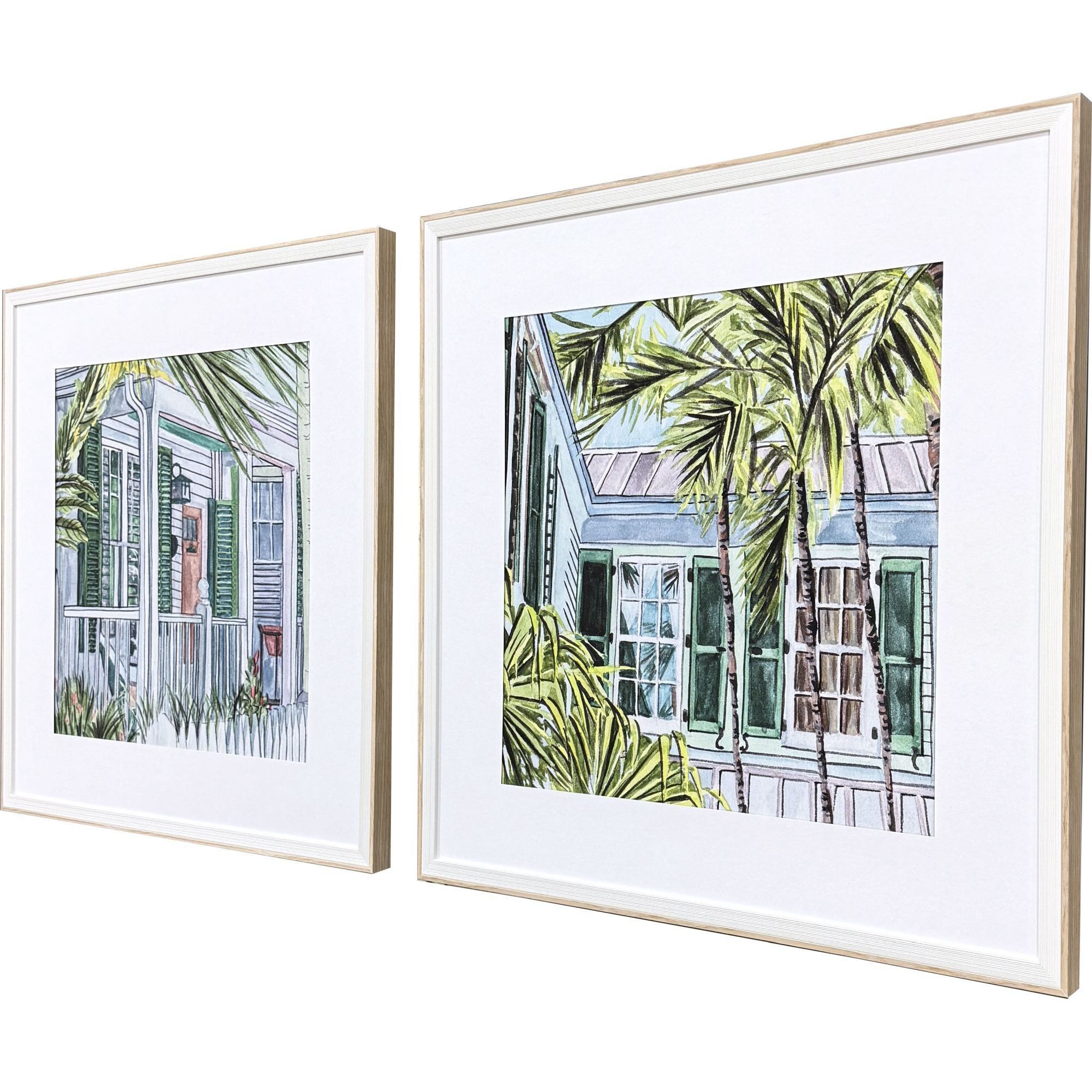Palm House Green and Blue and White and Yellow Framed Art