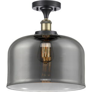 Ballston X-Large Bell LED 8 inch Black Antique Brass Semi-Flush Mount Ceiling Light in Plated Smoke Glass