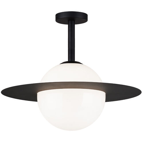 Saturn 1 Light 20 inch Black and Opal Flush Mount Ceiling Light in Black and Opal Glass