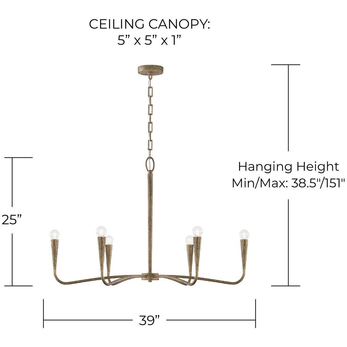 Savari 6 Light 39 inch Artisan Gold Chandelier Ceiling Light