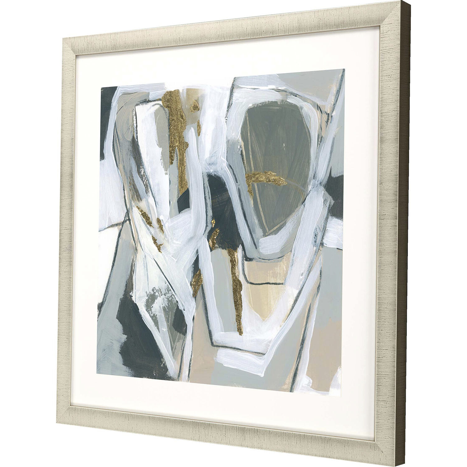 Neutral Echoes Green and Metallic and White and Neutral Framed Art