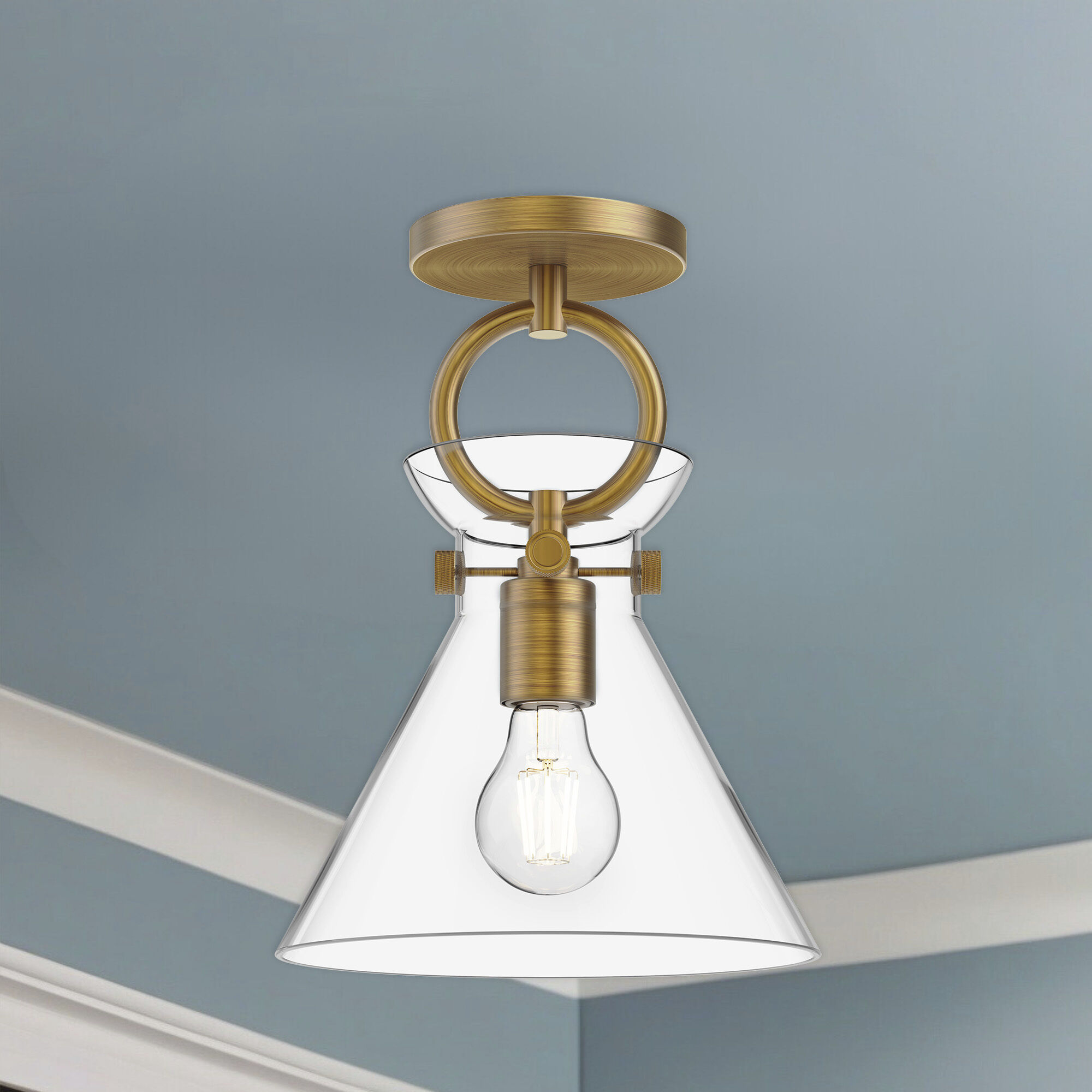 Alora Mood Emerson 1 Light 8.75 inch Aged Gold Semi-Flush Mount Ceiling Light in Clear Glass