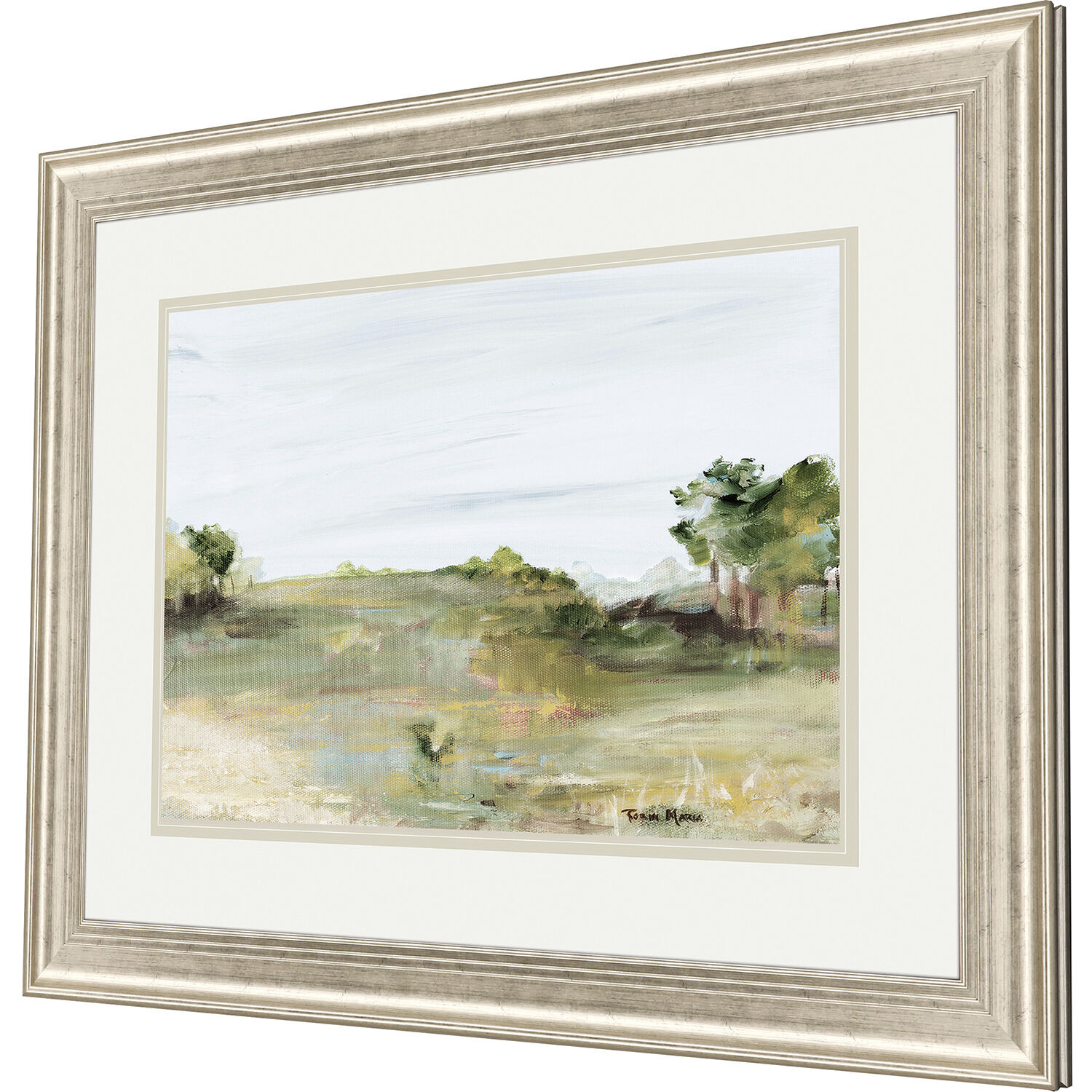 Relaxing View Green and Blue and White and Yellow Framed Art