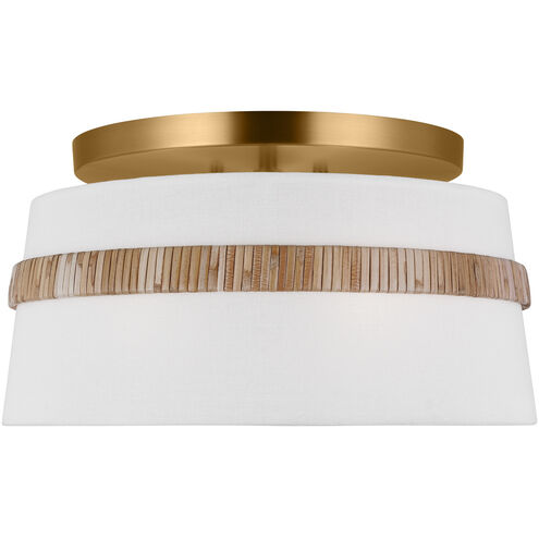 AH by Alexa Hampton Cordtlandt 3 Light 14 inch Burnished Brass with Rattan Semi-Flush Mount Ceiling Light