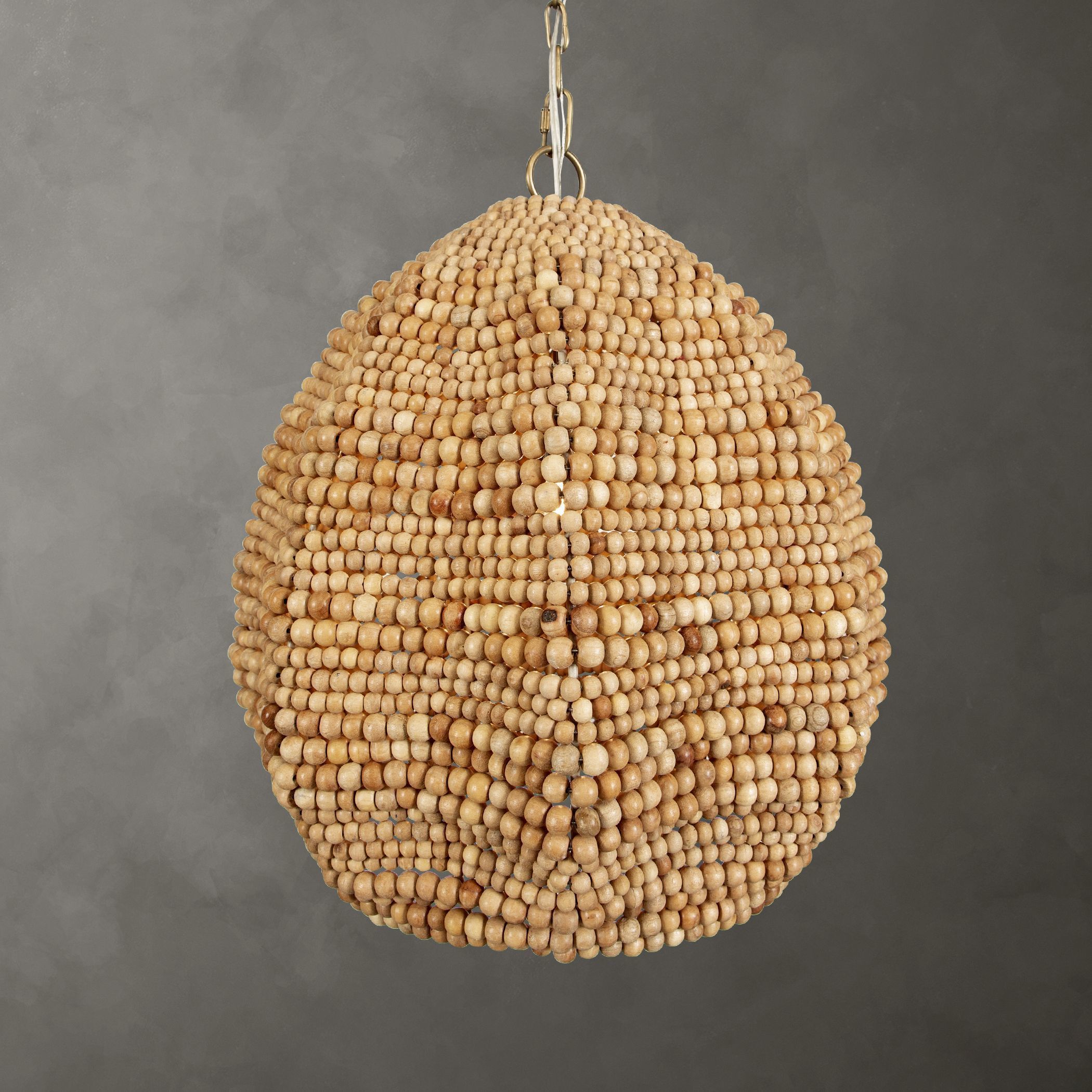 Kauri 1 Light 18 inch Natural Wooden Beads and Antique Brass Pendant Ceiling Light