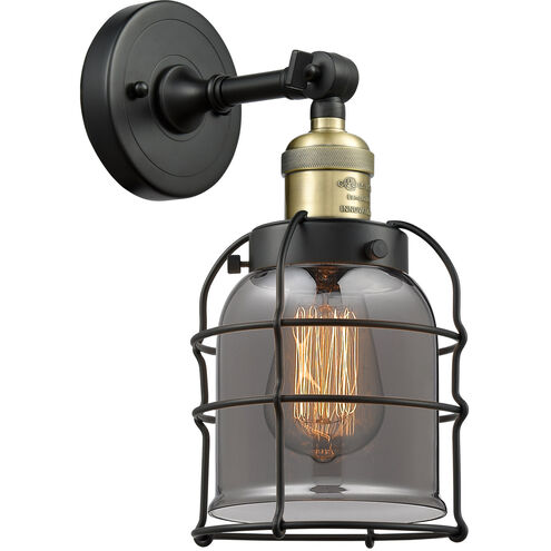 Franklin Restoration Small Bell Cage 1 Light 5 inch Black Antique Brass Semi-Flush Mount Ceiling Light in Plated Smoke Glass, Franklin Restoration