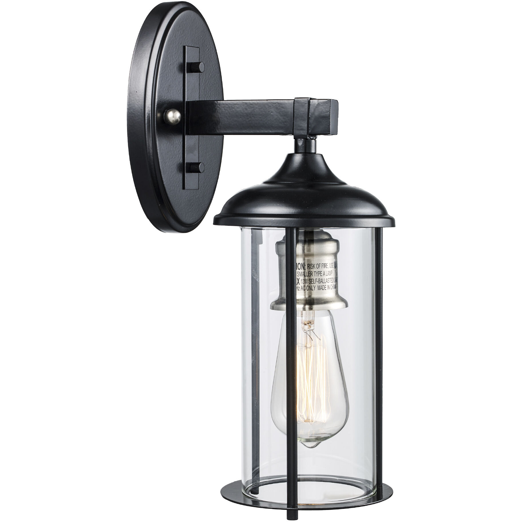 Blues 1 Light 16 inch Black and Brushed Nickel Outdoor Wall Lantern