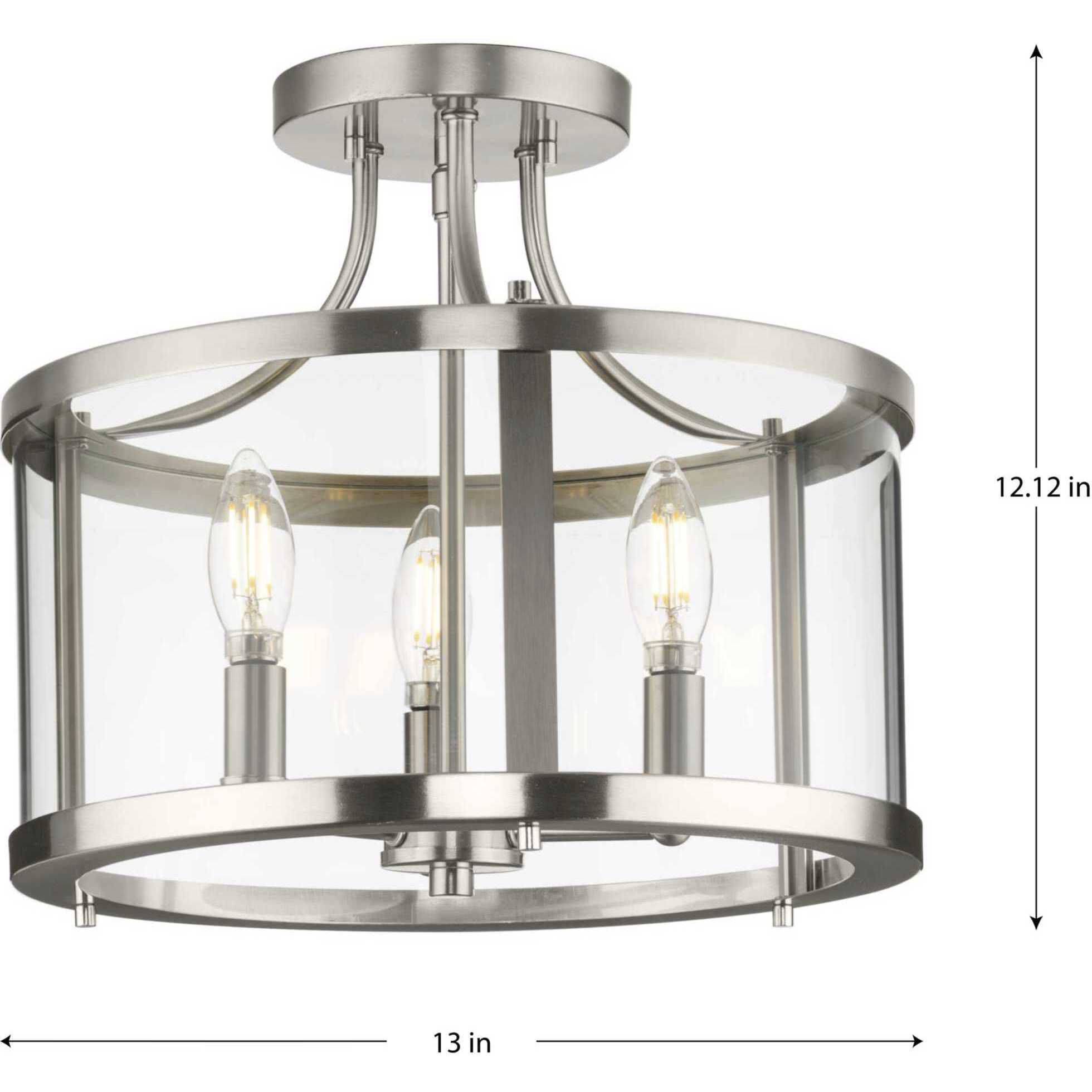 Gilliam 3 Light 13 inch Brushed Nickel Semi-Flush Mount Ceiling Light