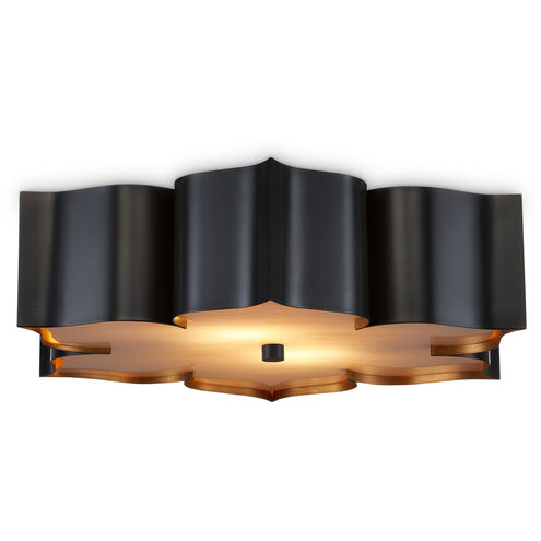 Grand Lotus 2 Light 19 inch Satin Black/Contemporary Gold Flush Mount Ceiling Light