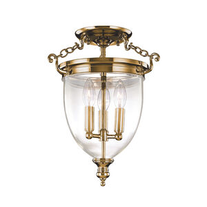 Hanover 3 Light 11 inch Aged Brass Semi Flush Ceiling Light