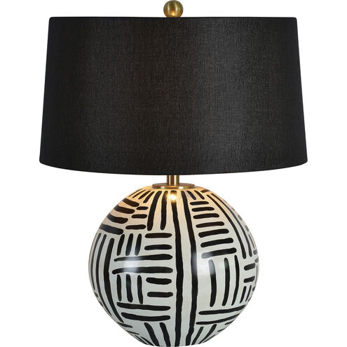 Milka 24.5 inch 100 watt Cream and Black with Antique Brass Table Lamp Portable Light