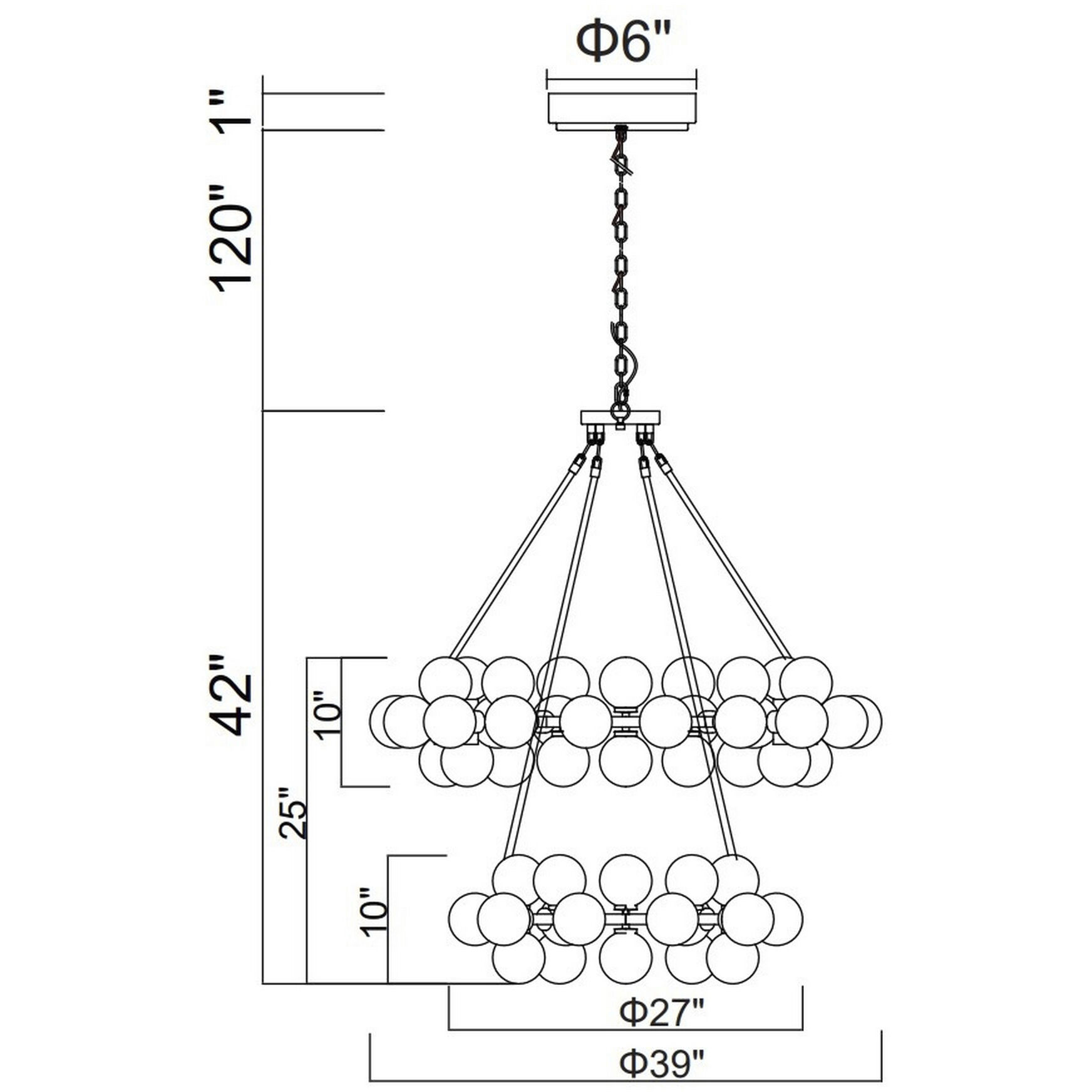 Arya 70 Light 39 inch Black Chandelier Ceiling Light