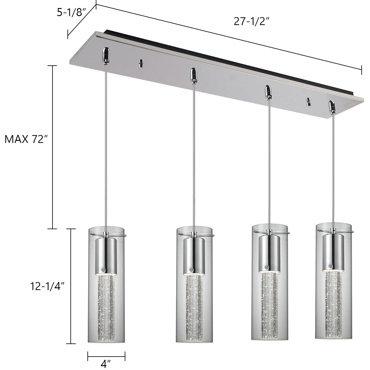 Champagne Multi Pendant Ceiling Light in Chrome