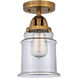 Nouveau 2 Canton 1 Light 6 inch Brushed Brass Semi-Flush Mount Ceiling Light in Clear Glass