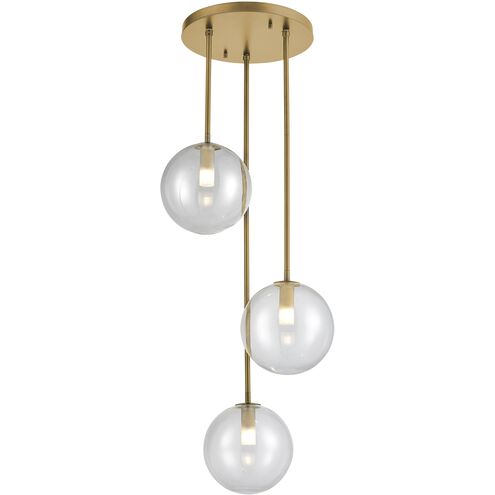 Courcelette 3 Light Venetian Brass Pendant Ceiling Light in Clear Glass, Round Pan