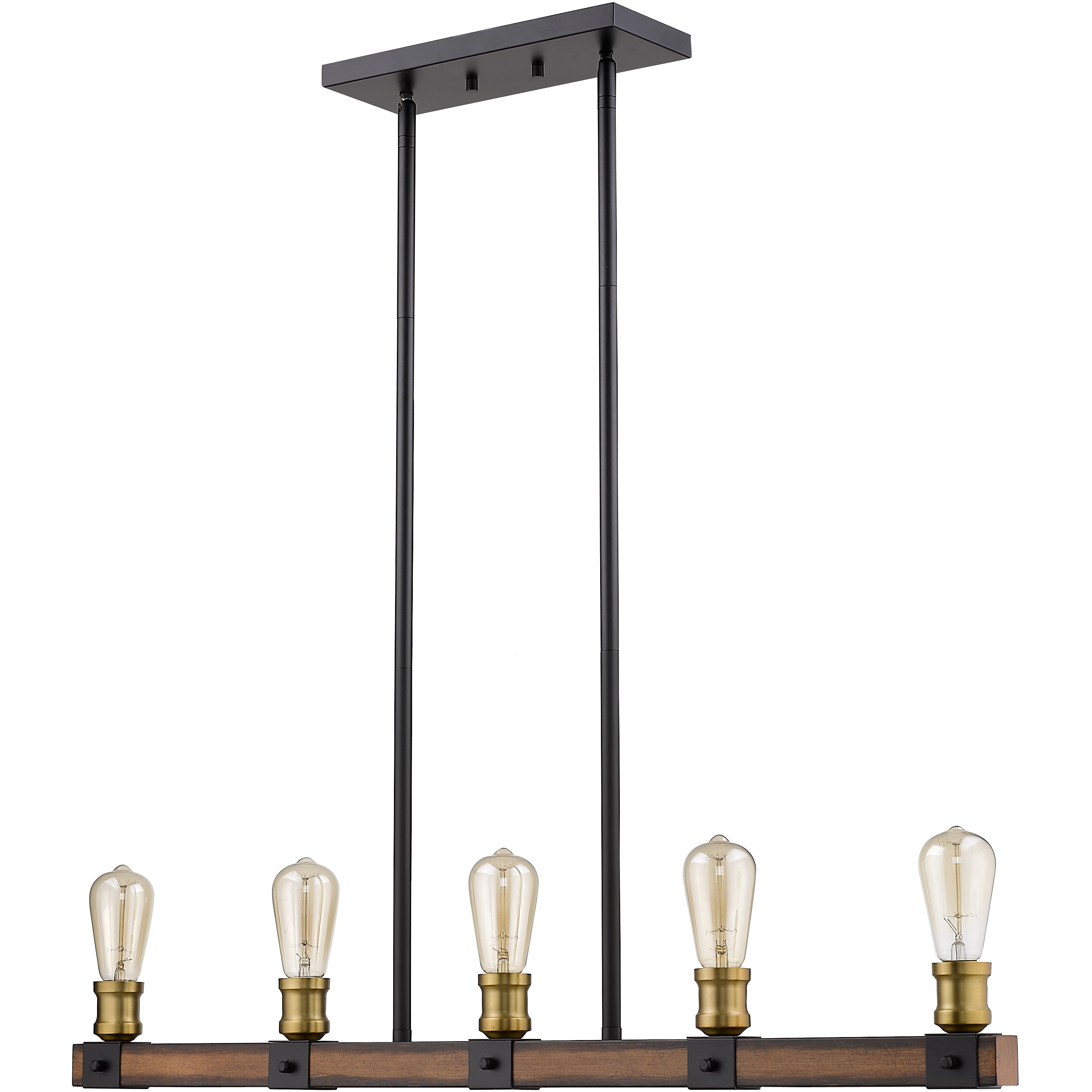 Kirkland 5 Light 36 inch Rustic Mahogany Linear Chandelier Ceiling Light